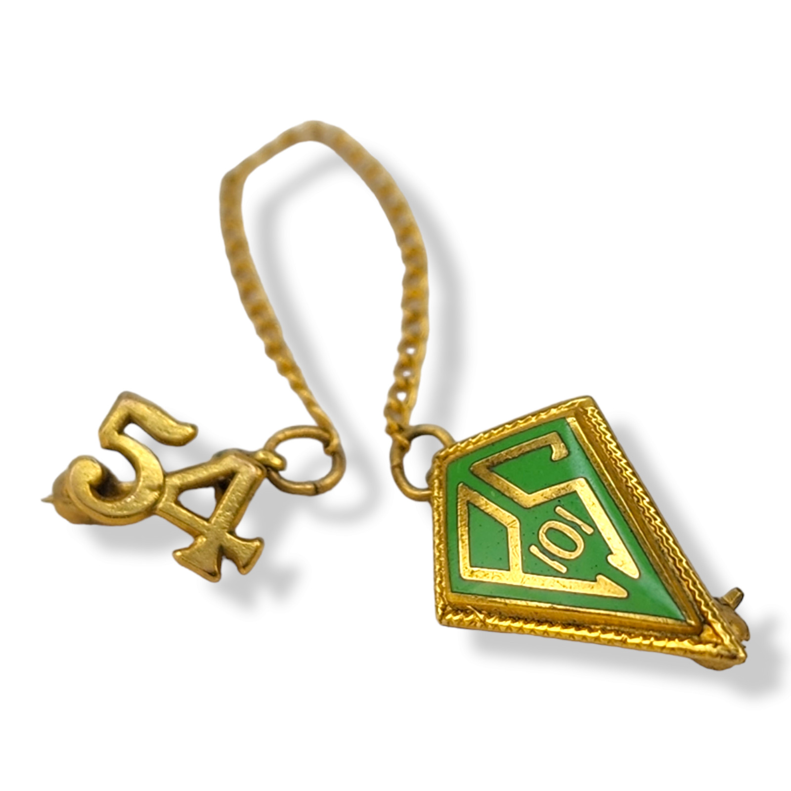 Vintage 1954 PS 101 Green Enamel Tiny Lapel Pin 1/10 Gold Filled