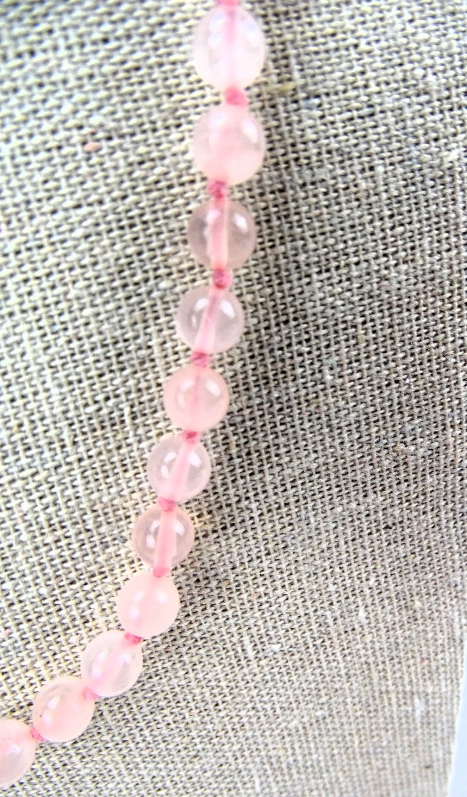 Pink 20” Bead Necklace, 6mm Beads, Hand Knotted, Gold-tone Clasp
