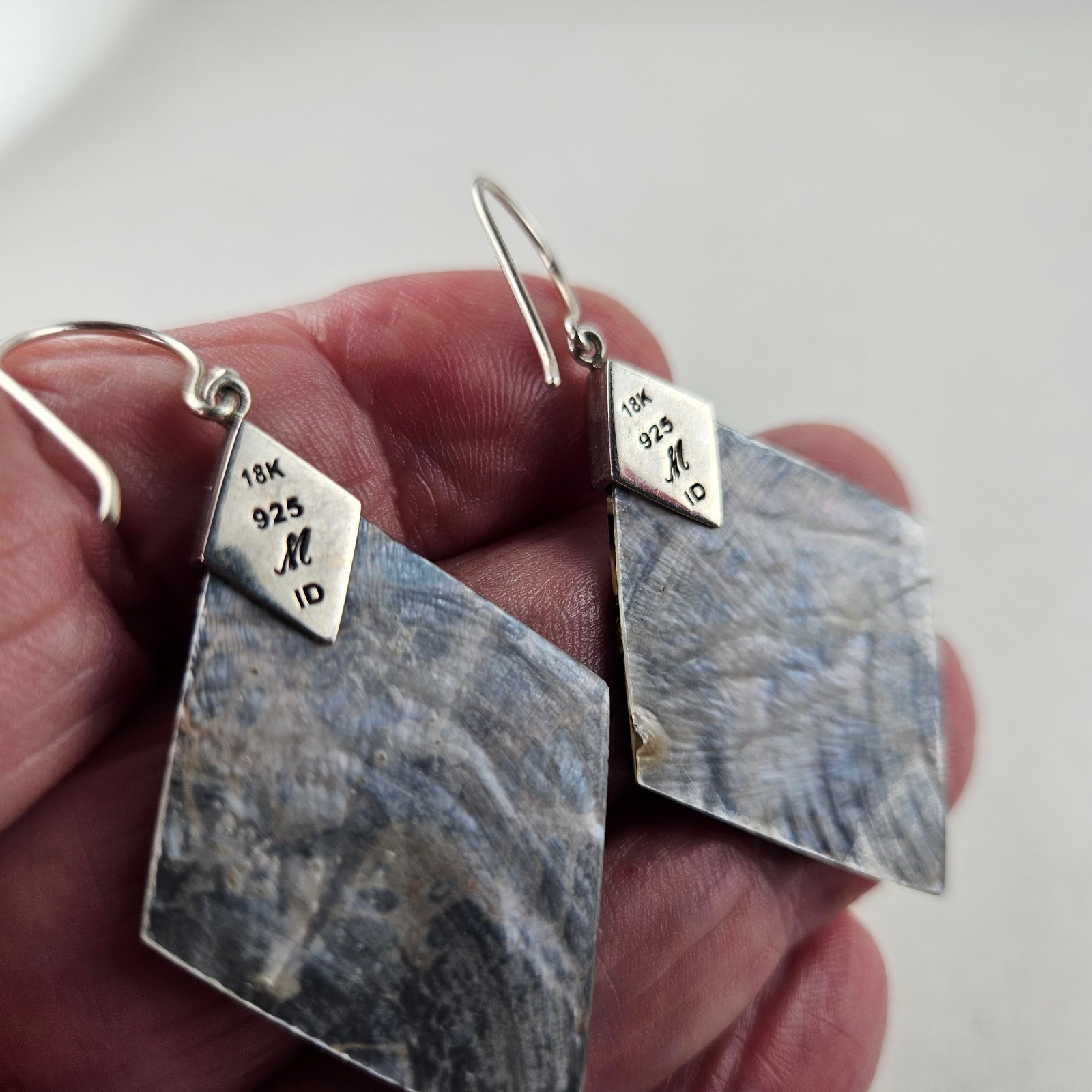Robert Manse M ID Sterling Silver 18K Yellow Gold Earrings Dangle Pierced [8653]