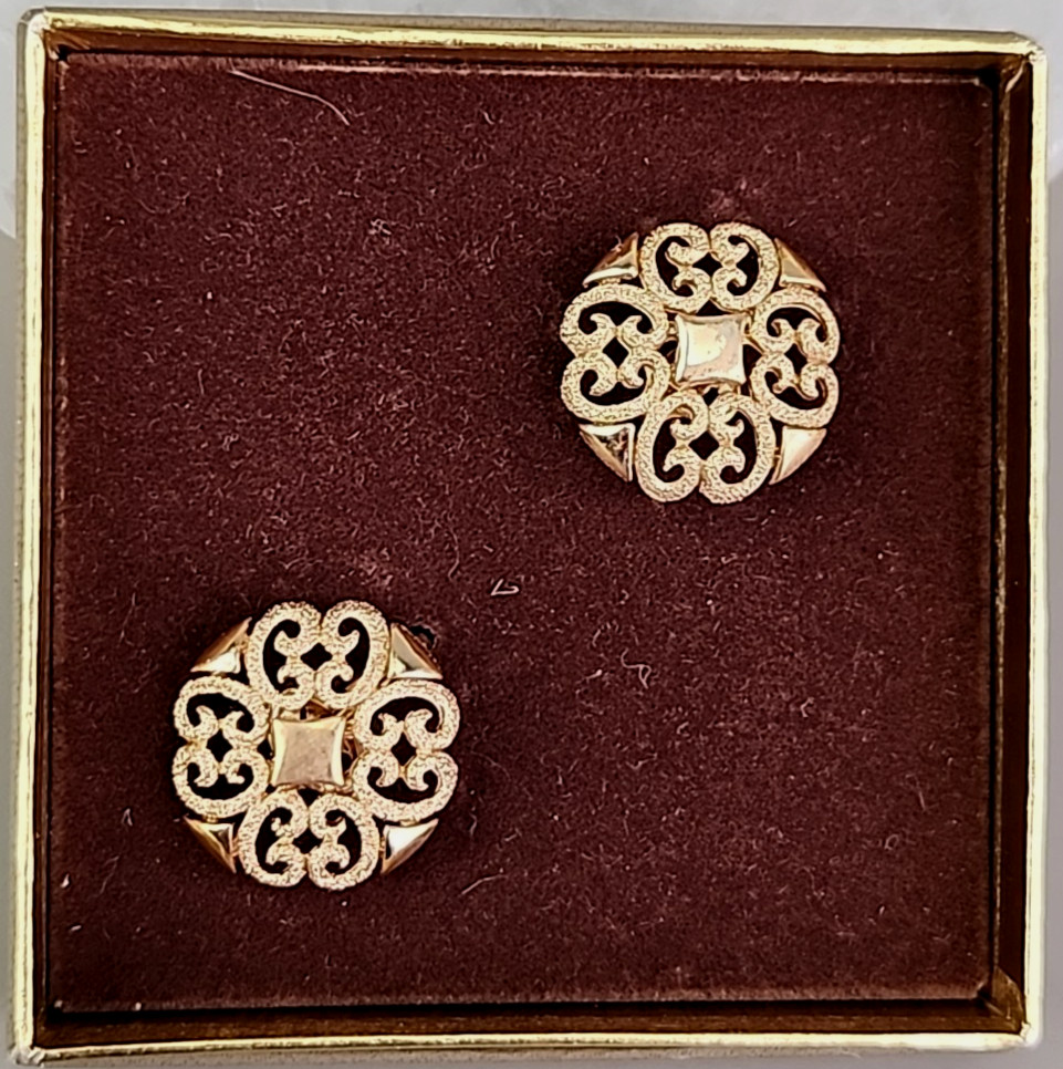 Vintage Avon Clip On Earrings Gold Tone Round Filigree .75″