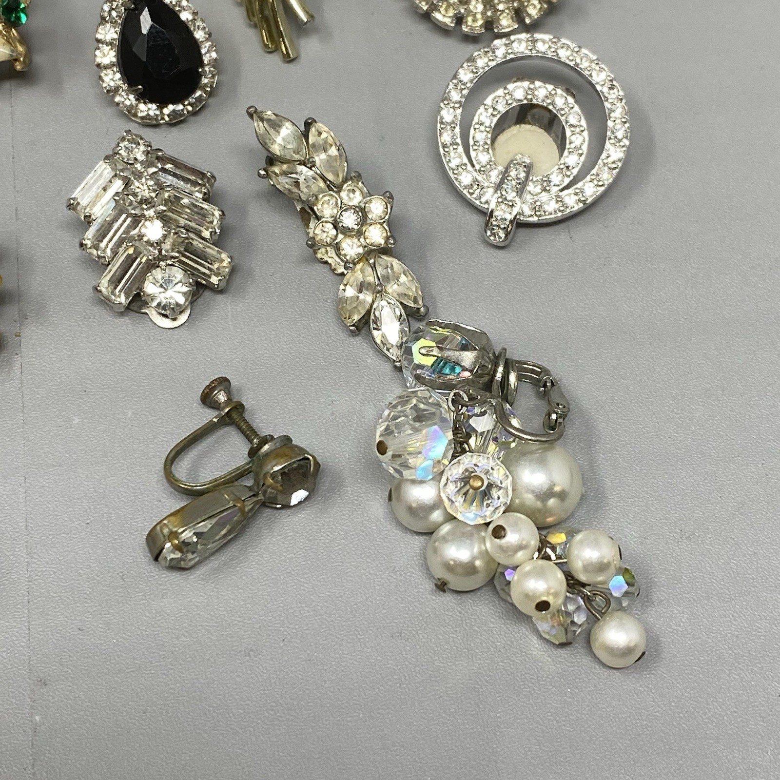 VTG Rhinestone Single Earring Lot 20 Astro Nolan Miller Florenza Trifari Coro
