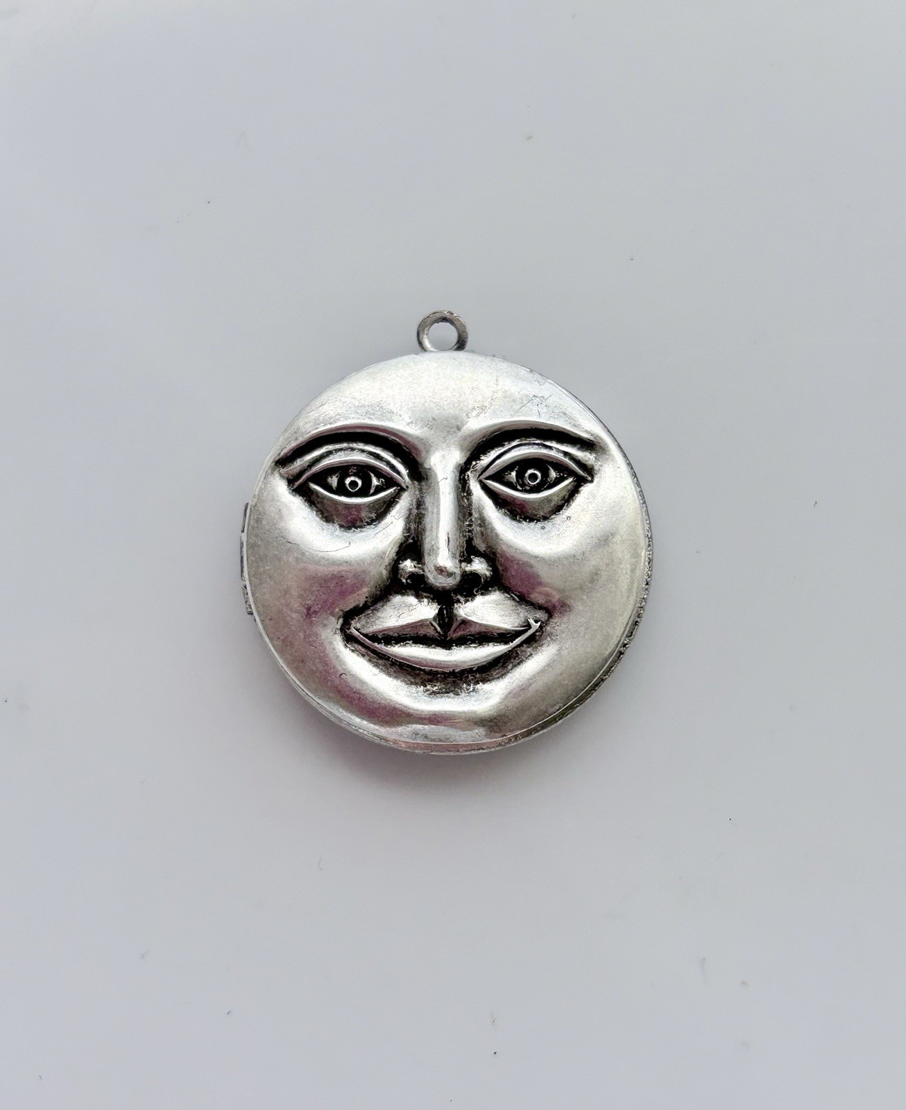 Full Moon Face Locket Necklace Sterling Silver Chain Secret Pillbox Vtg Pendant