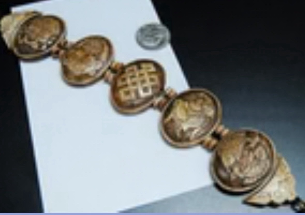 VTG Egyptian Theme Hand Carved Yak Bone Bracelet 5 Symbols/Tibetan Artisans Made