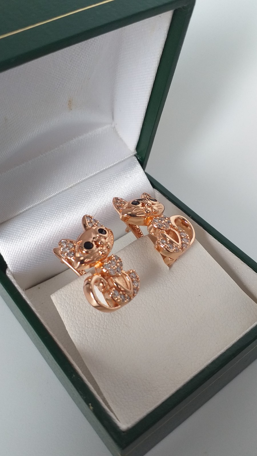 Vintage 1990s 14 Ct Rolled Gold Zircons Cat Earrings-Hallmarked 585 RG!!!