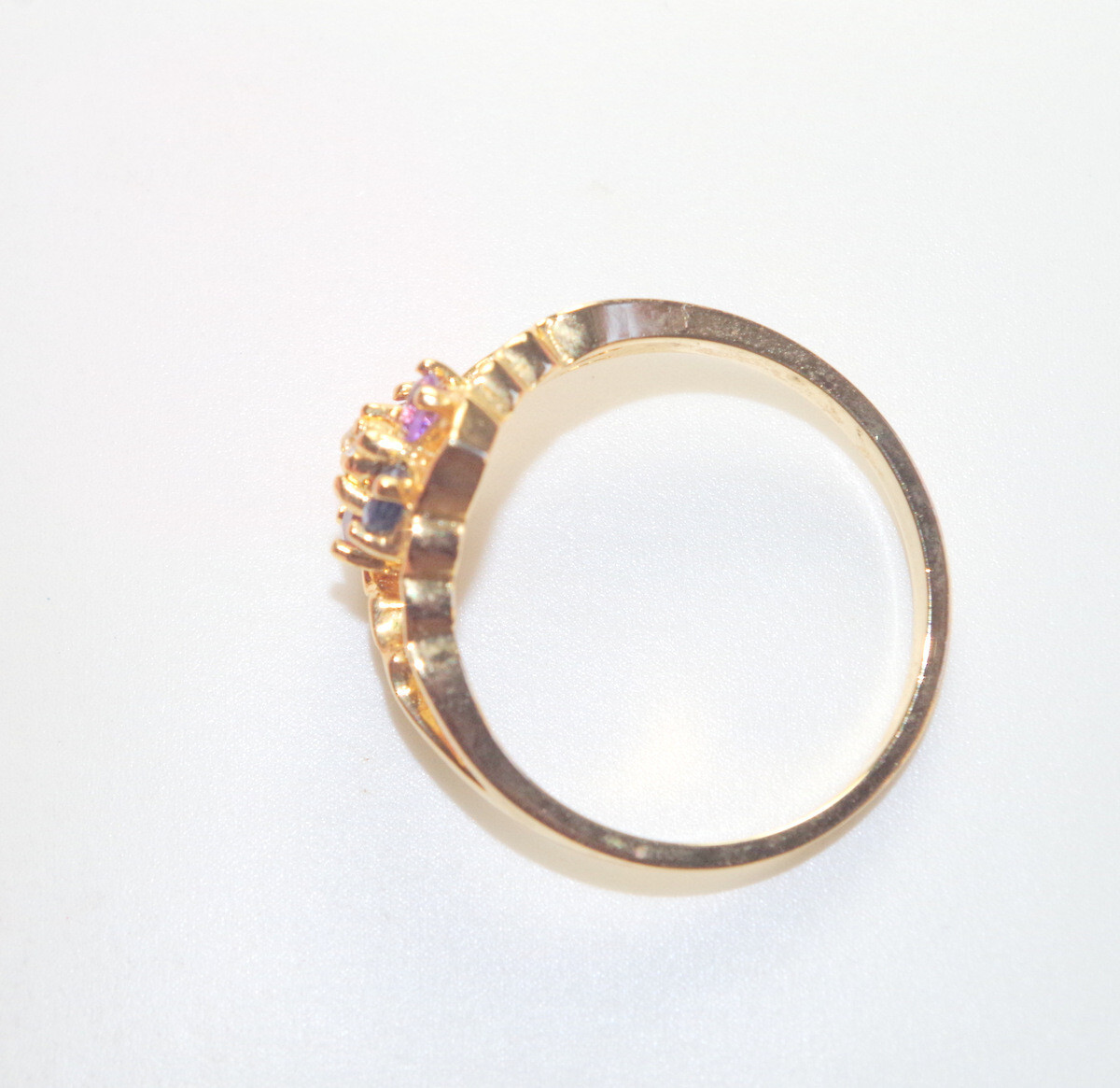 Vintage sapphire, Ruby, Amethyst, Smokey Topaz 14k GF Cocktail Four Stone Band R