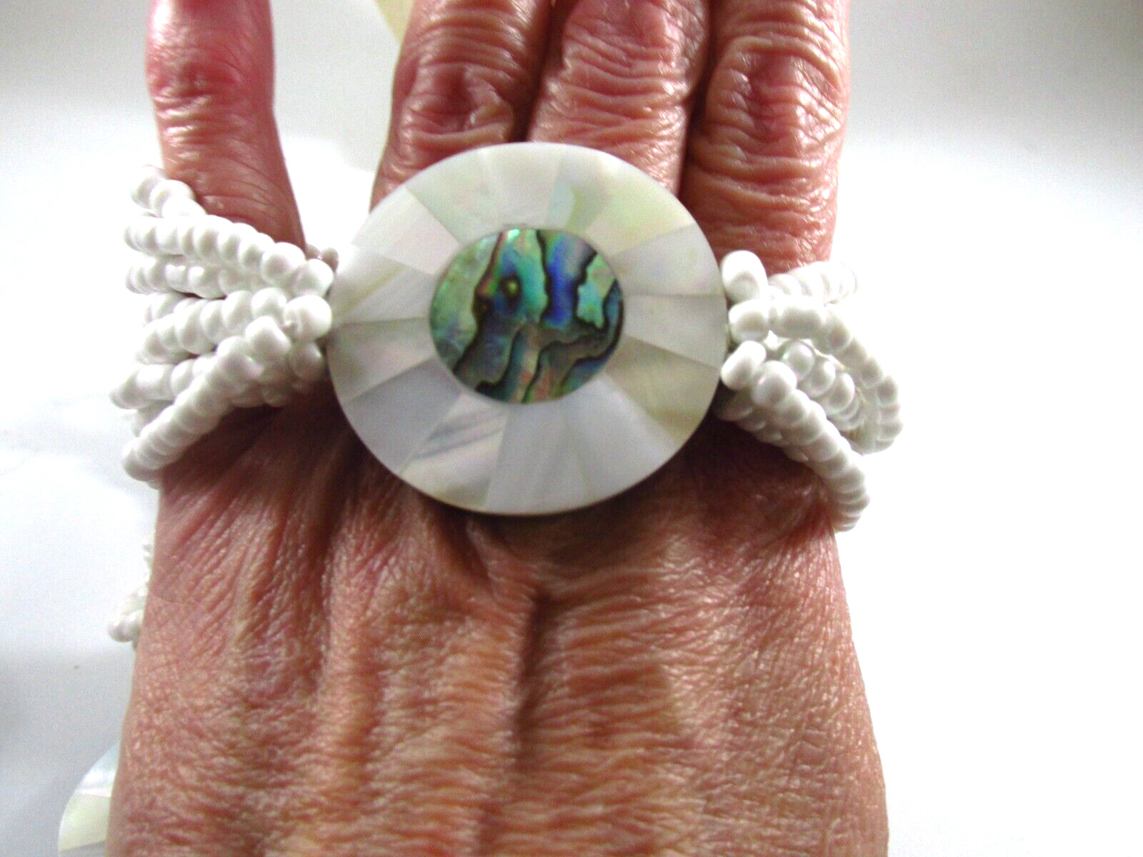 White Seed Beaded Mop/ abalone Necklace Bracelet Set