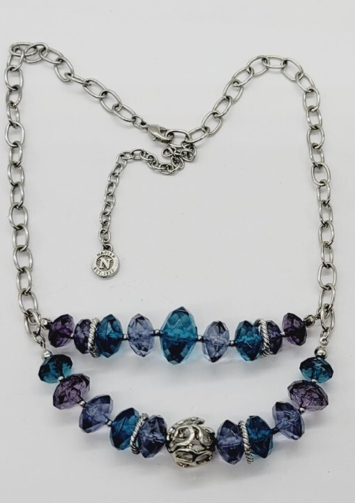 Napier Silver tone Necklace Multicolored Blue Lucite Beads Vintage 21 in