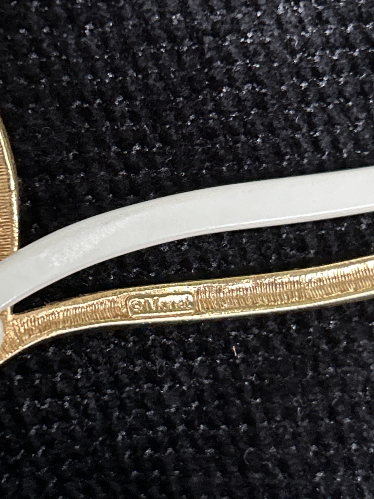 Vintage Monet Double V Neck Swirl Choker Necklace Two Tone Gold Off White Signed