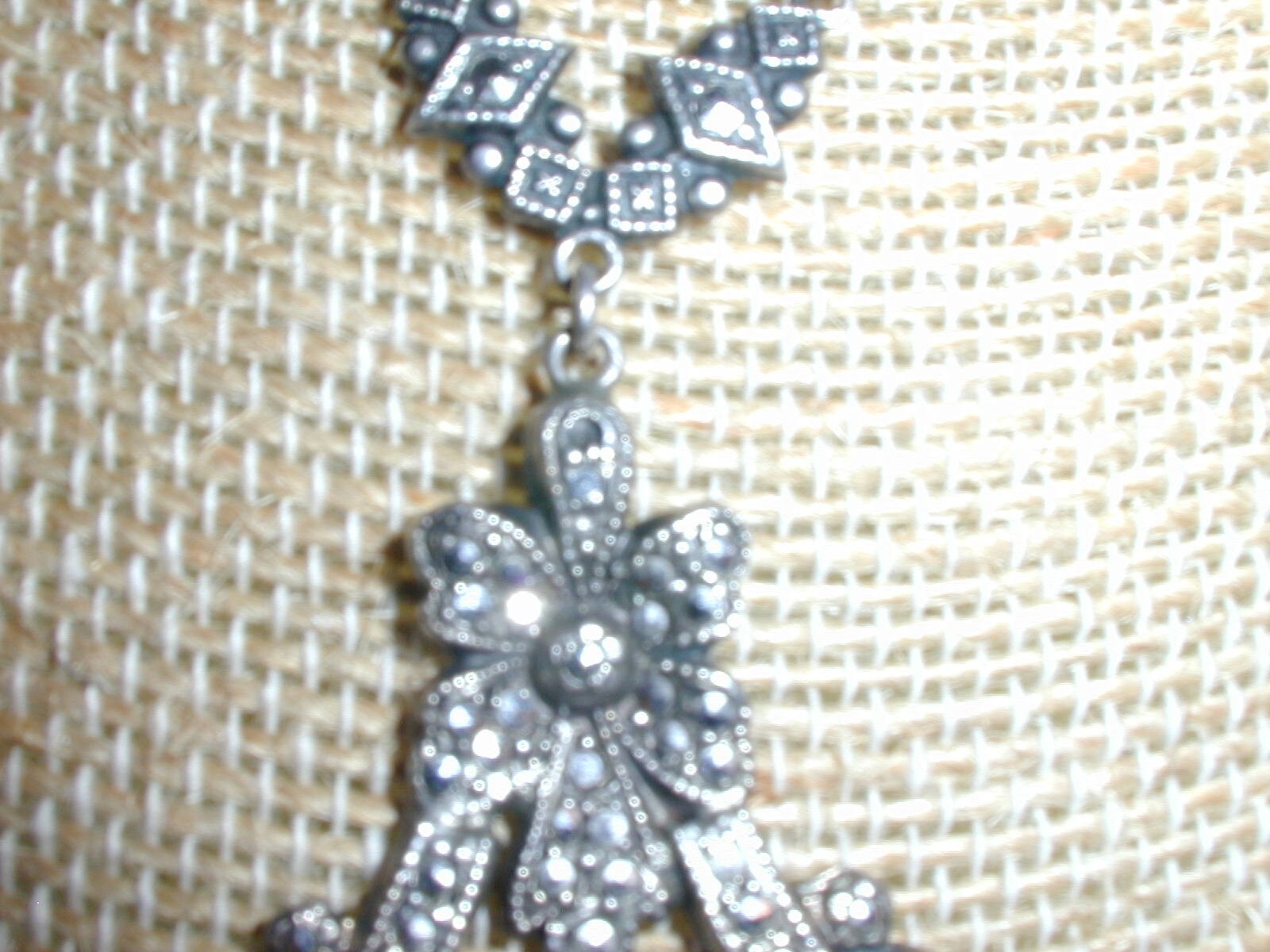 STUNNING~ ART DECO STERLING BLACK ONYX HAND SET MARCASITE NECKLACE!
