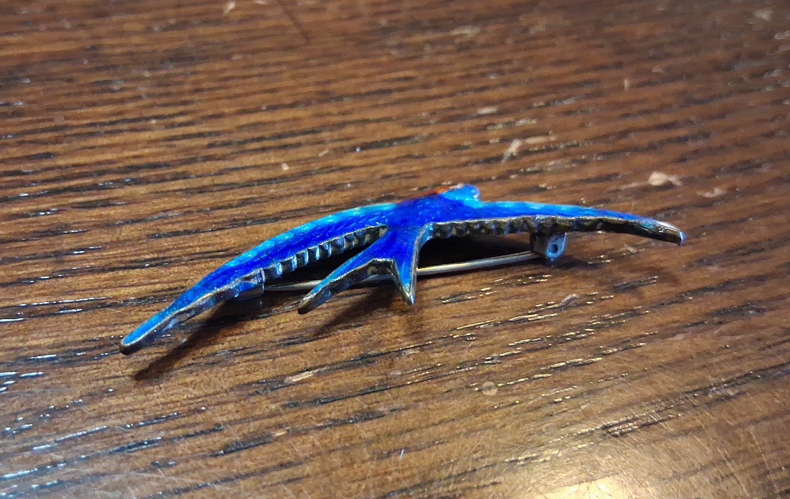 Antique Guilloche Enamel Bluebird Pin Brooch Slight Damage See Pics/Description