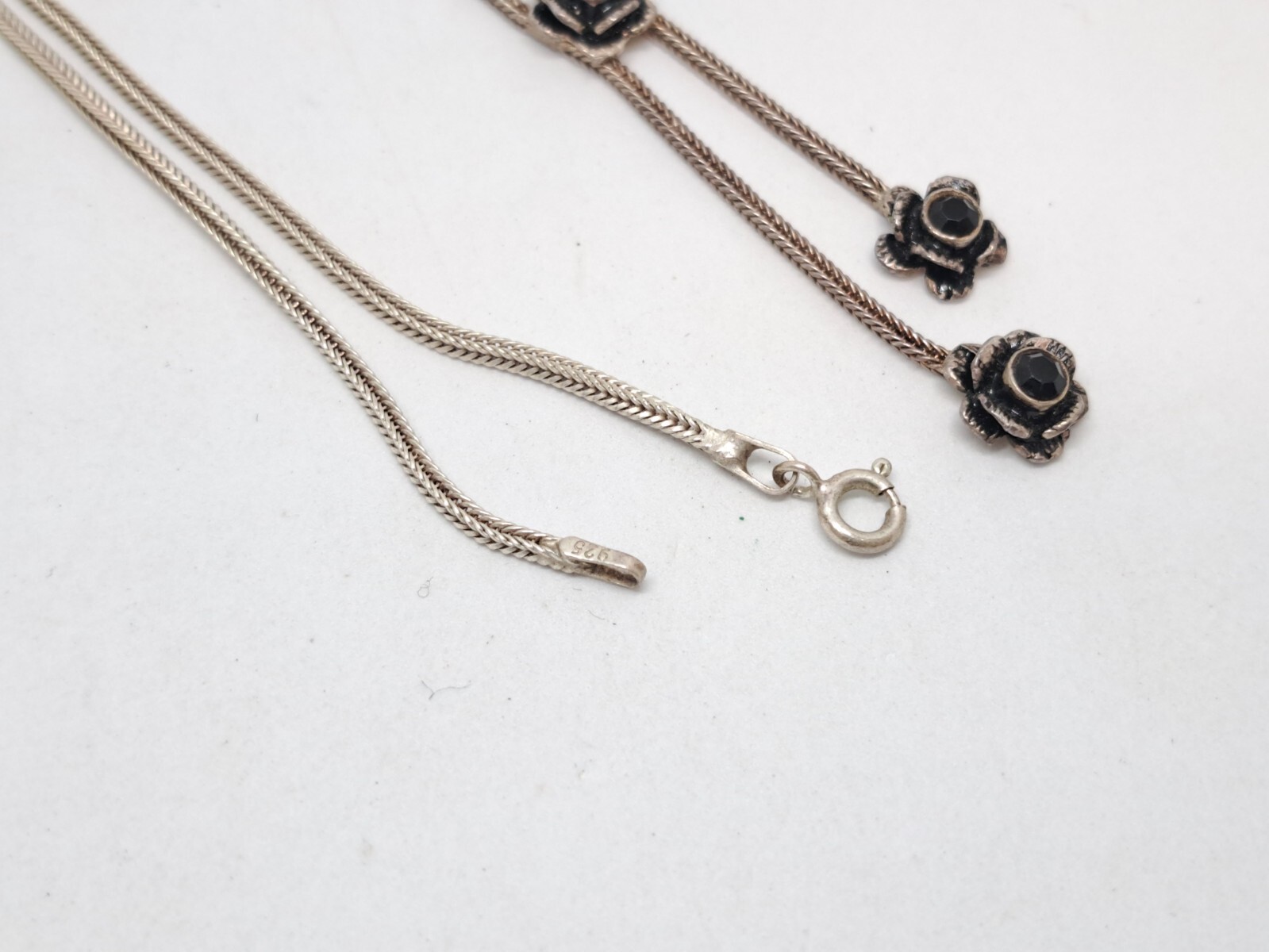 Vintage Set Necklace, Stud Earrings and Bracelet 925 Black Rose Ideal Gift