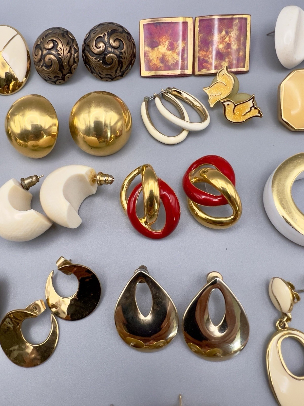 Vintage 1980s Pierced Earring Lot Gold Tone 45 Pairs Monet Trifari