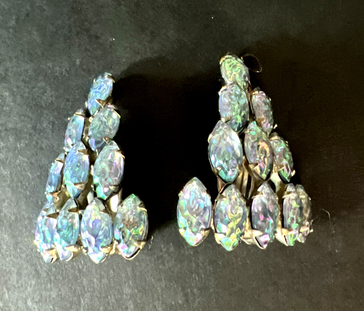 VTG. MCM BLUE AURORA BOREALIS RHINESTONE & ART GLASS NECKLACE & EARRING SET