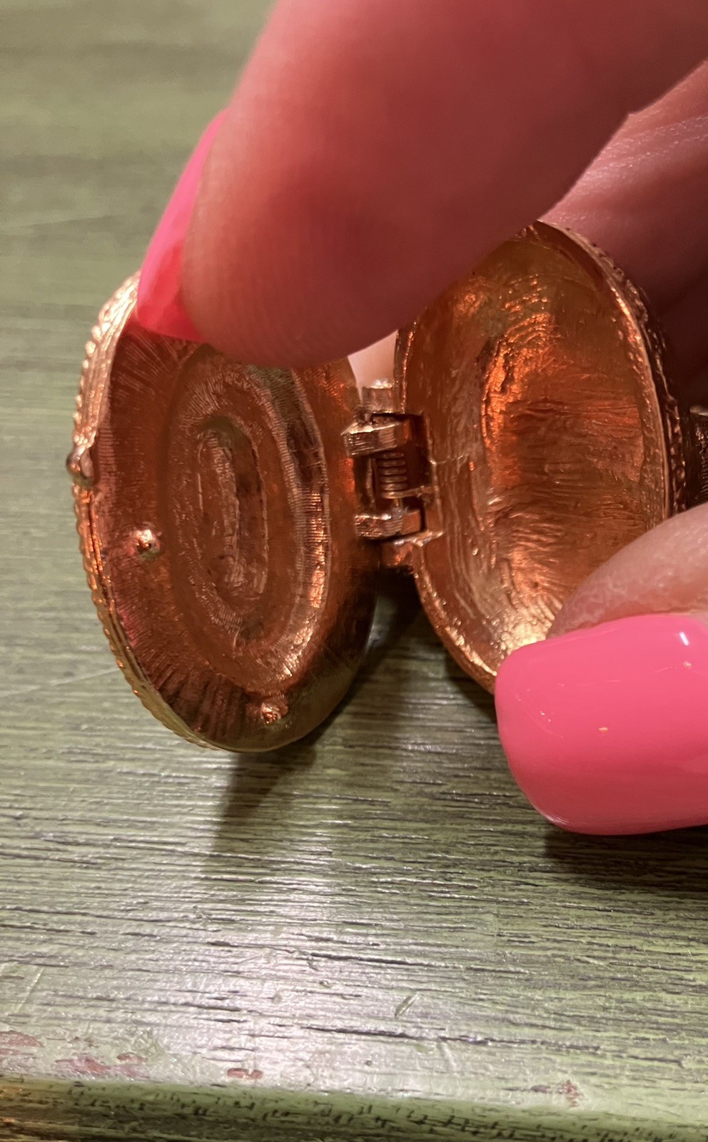 Vintage Adjustable Size Locket Ring. Red & Gold Plated-Very Unique