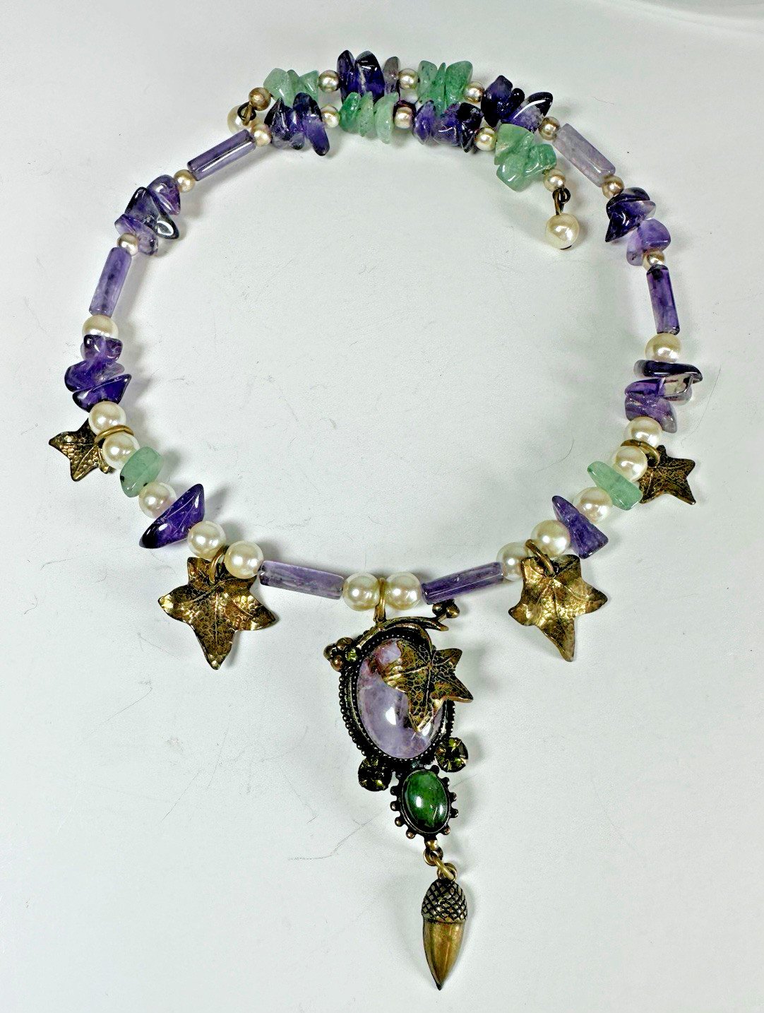 Vintage Necklace Amethyst Bead Whimsical Wire Choker Handmade Fairycore