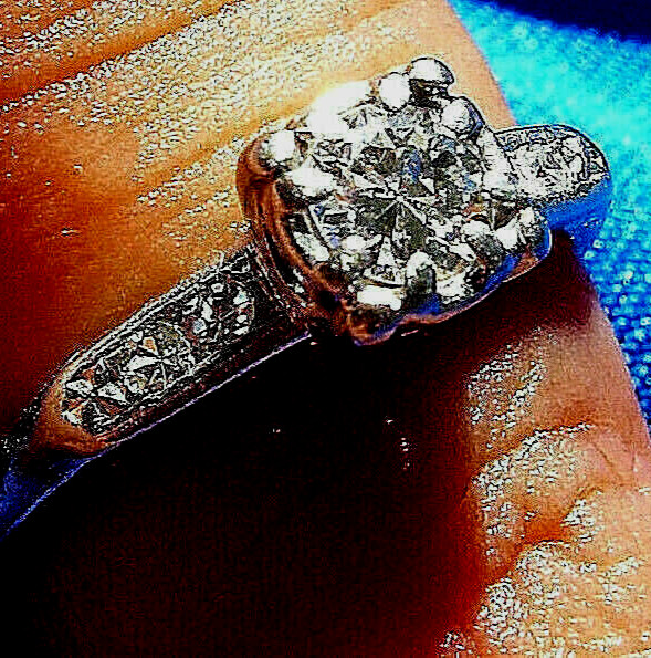 Original EARTH MINED DIAMOND Deco Engagement Ring Vintage PLATINUM Solitaire S 5