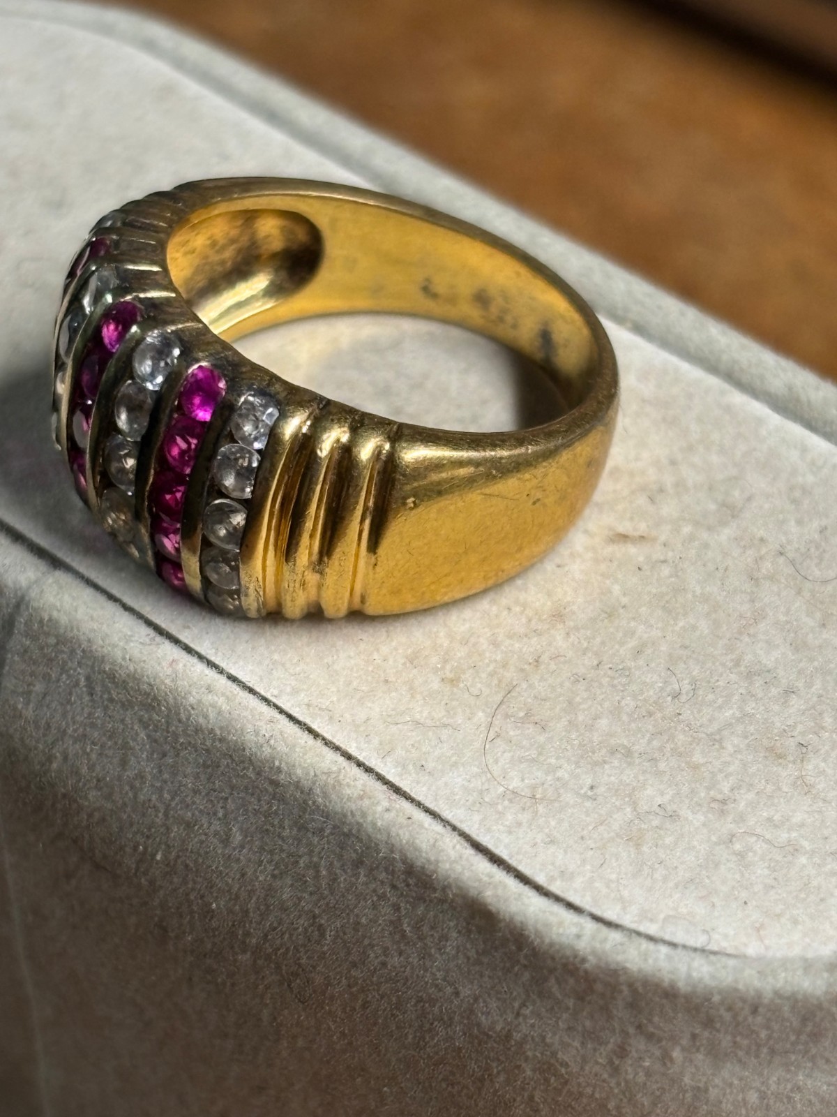 Vtg DBJ DEE BERKLEY Jewelry 925 sterling silver gold RUBY & CZ men’s RING size 8