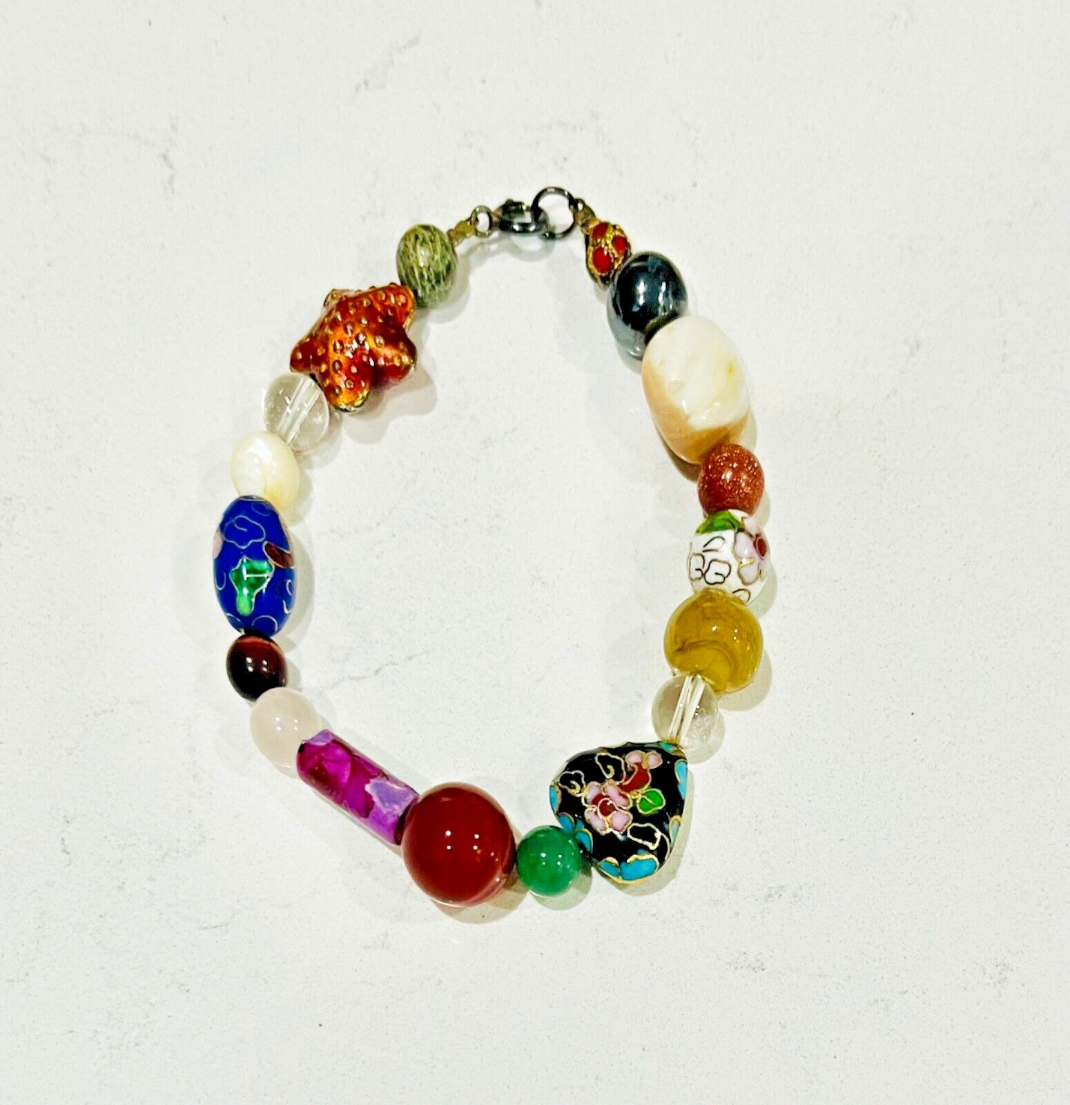 VTG Bracelet Art Glass, Cloisonné , Beads From Around The World… Statement Piece