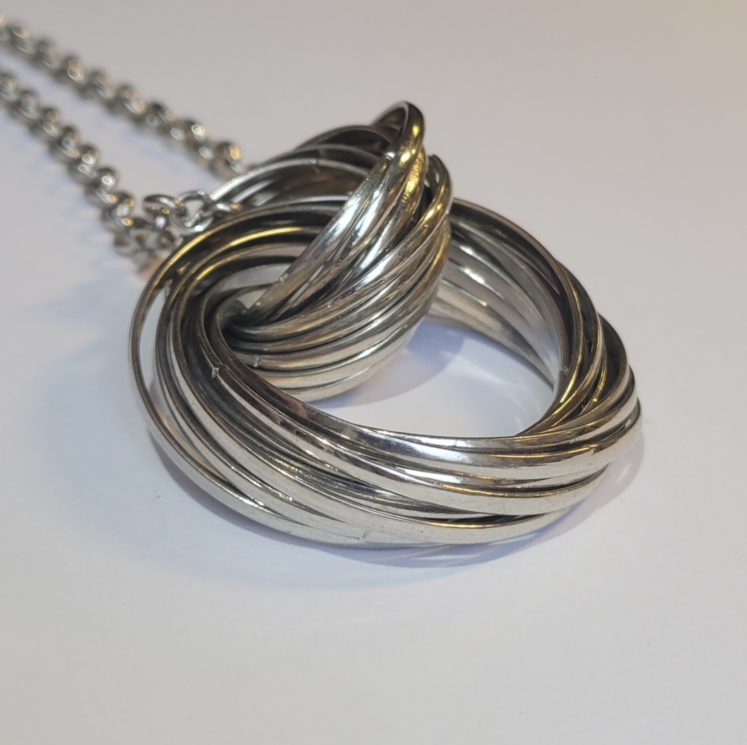 Mid Century Modern Intertwined Multi Ring Stainless Steel Pendant 36in Necklace