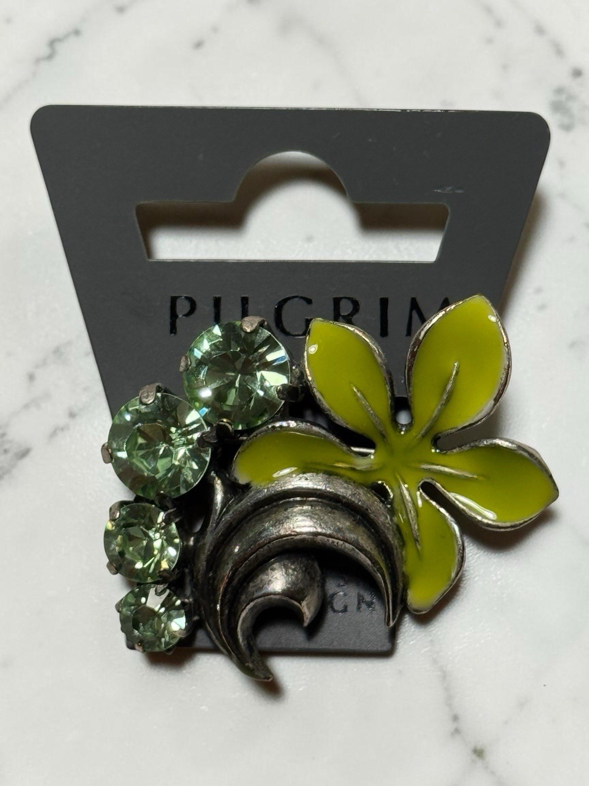 Vintage Pilgrim Light Green Crystals With Lime Green Enamel Flower Brooch