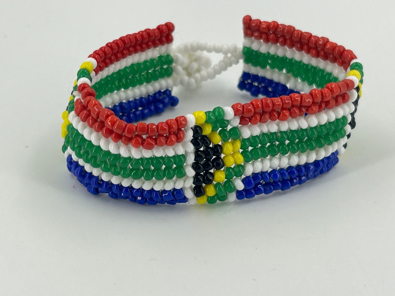 South African Flag Beaded Cuff Bracelet 6-6.25″ Handcrafted Ethnic Jewelry