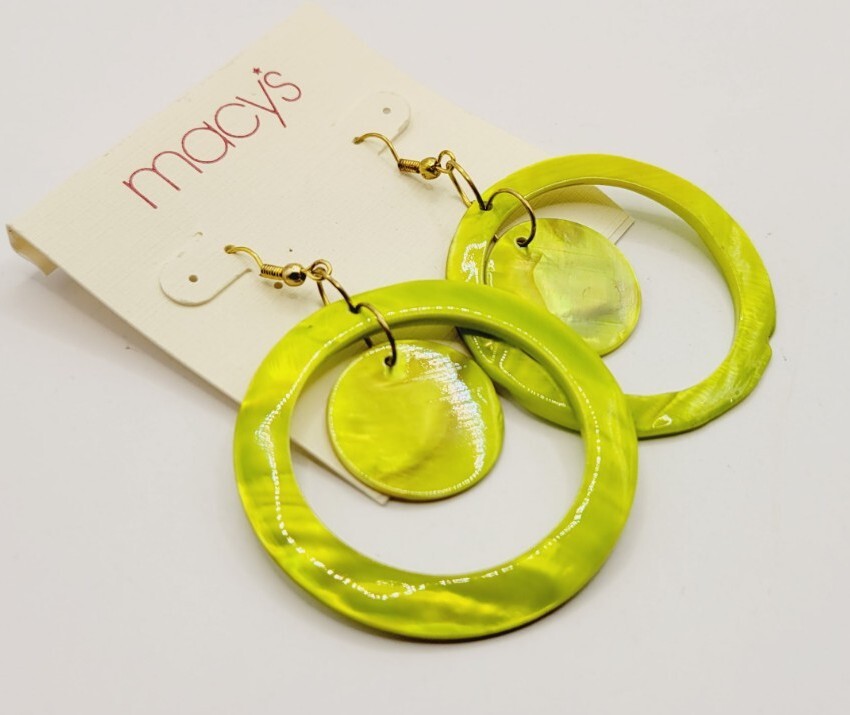 1980s Runway Green Pearlized Shell Earrings 2.5 in Vintage