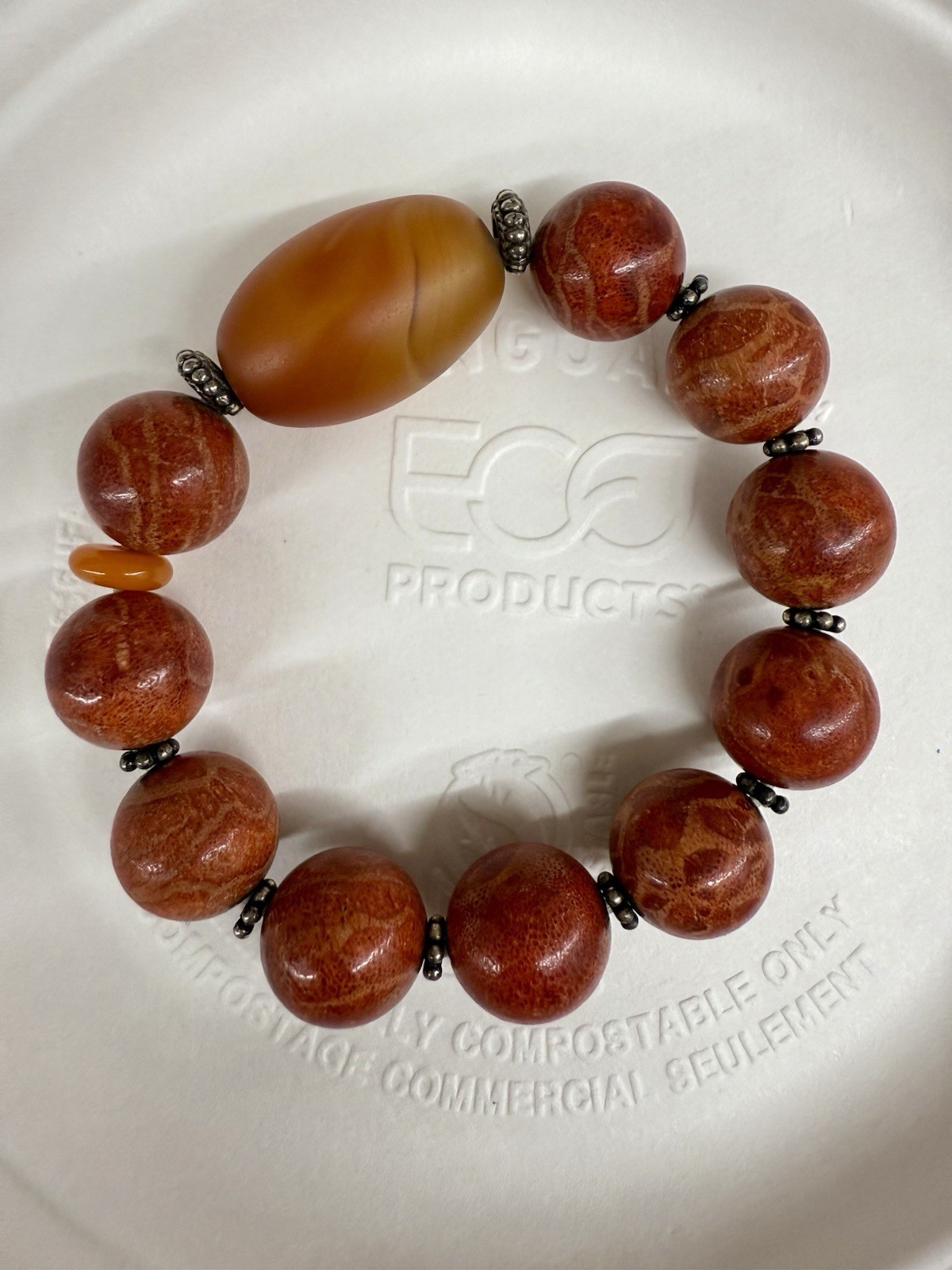Natural Red Sponge Coral with Beautiful Agate Beaded bracelet