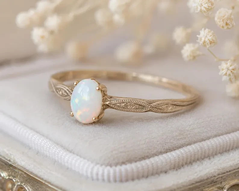 Natural Ethiopian Opal Ring 925 Sterling Silver Minimal Vintage Ring