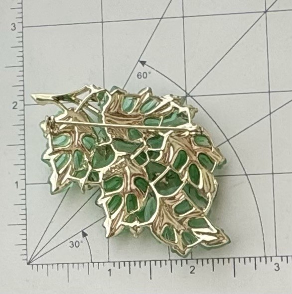 Vintage luminescent lucite leaves brooch & earrings set