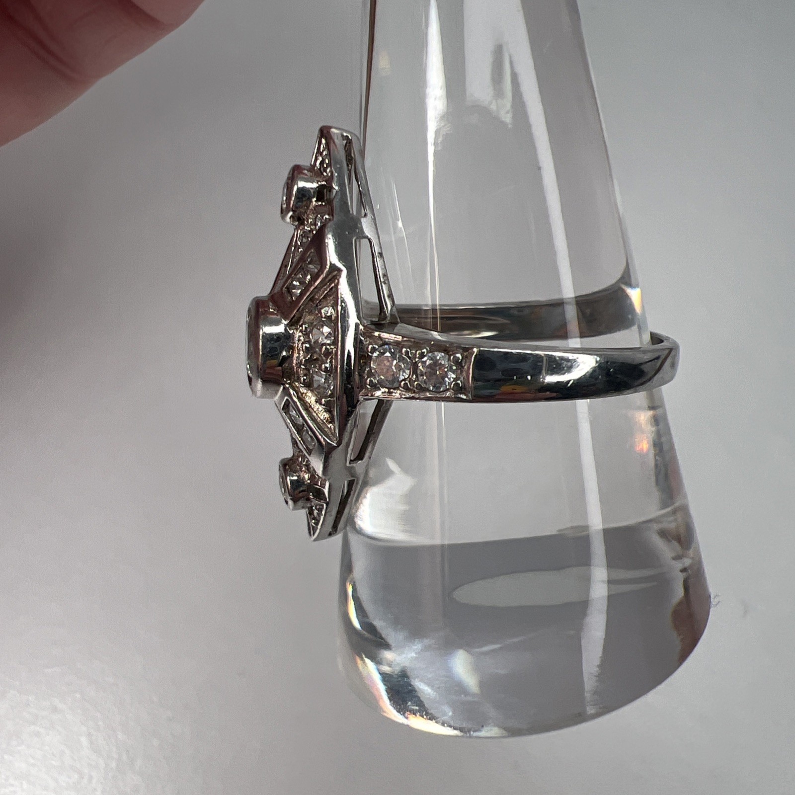 Sterling Silver 925 Art Deco Style CZ Ring Size 8.75