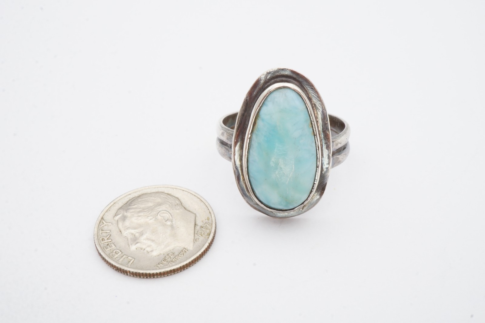 Vintage Sterling Silver 925 Larimar Ring Size 8.25