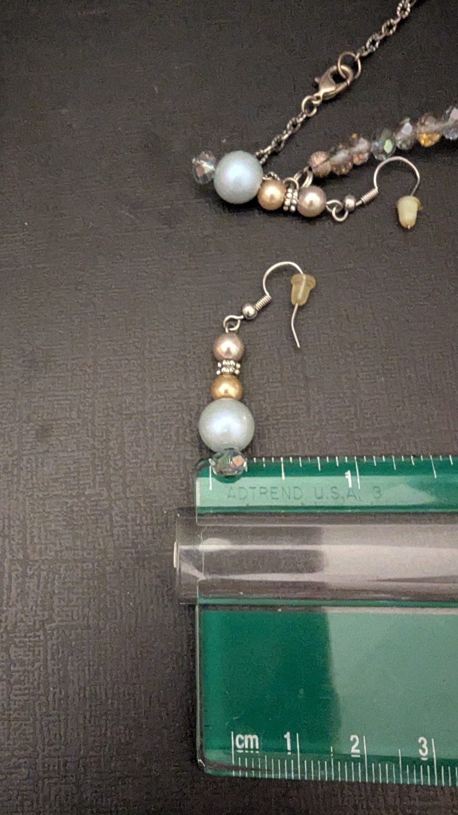 Vintage Light Blue Embossed Peacock Necklace – possibly Celluloid? With Earrings