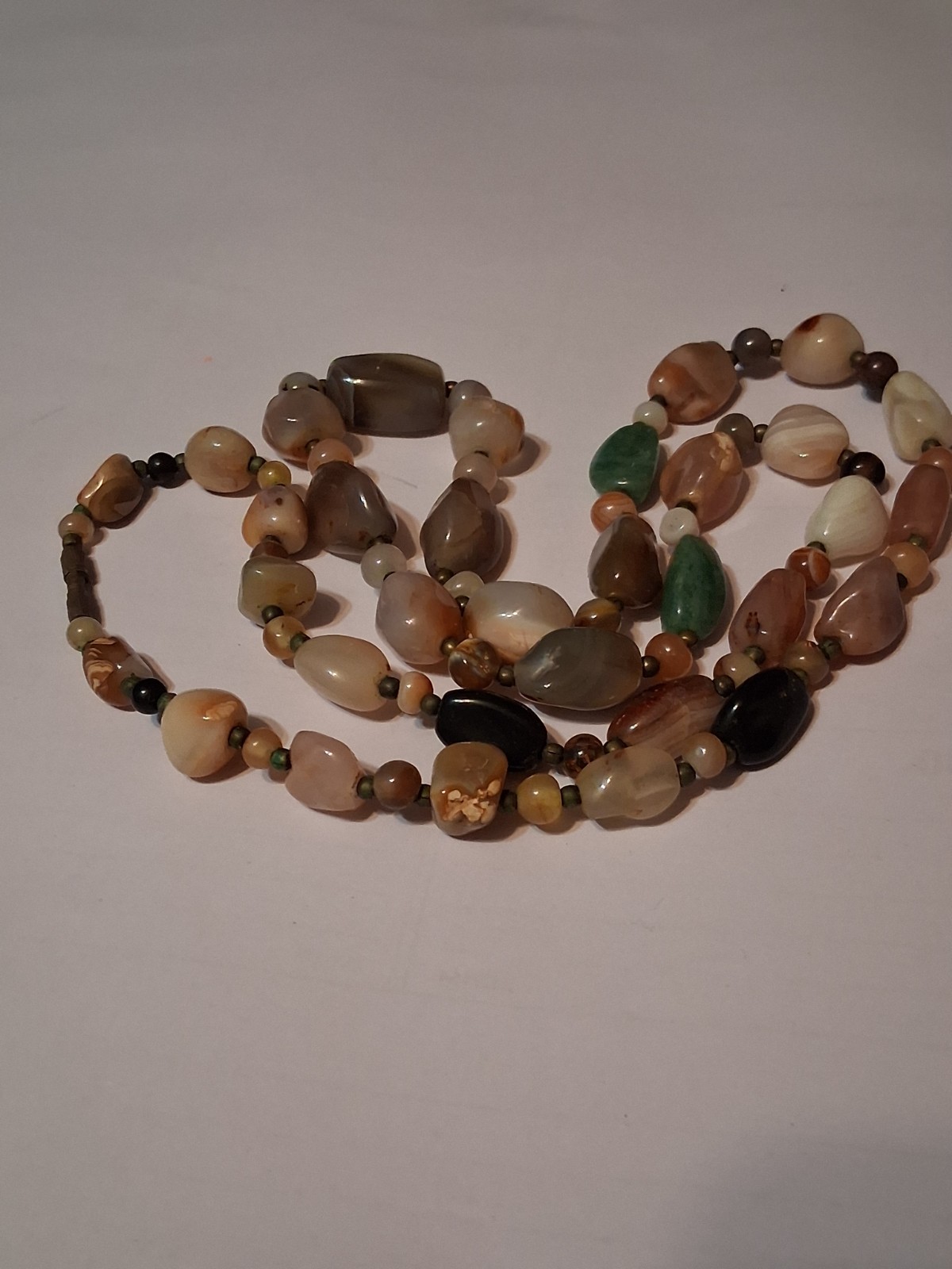 Vintage 60s Beggars Bead Necklace Polished Agate Stone Heavy 34″