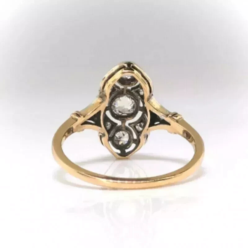 Art Deco Style Round Lab Created Three-Stone 14K Gold FN Engagement Ring