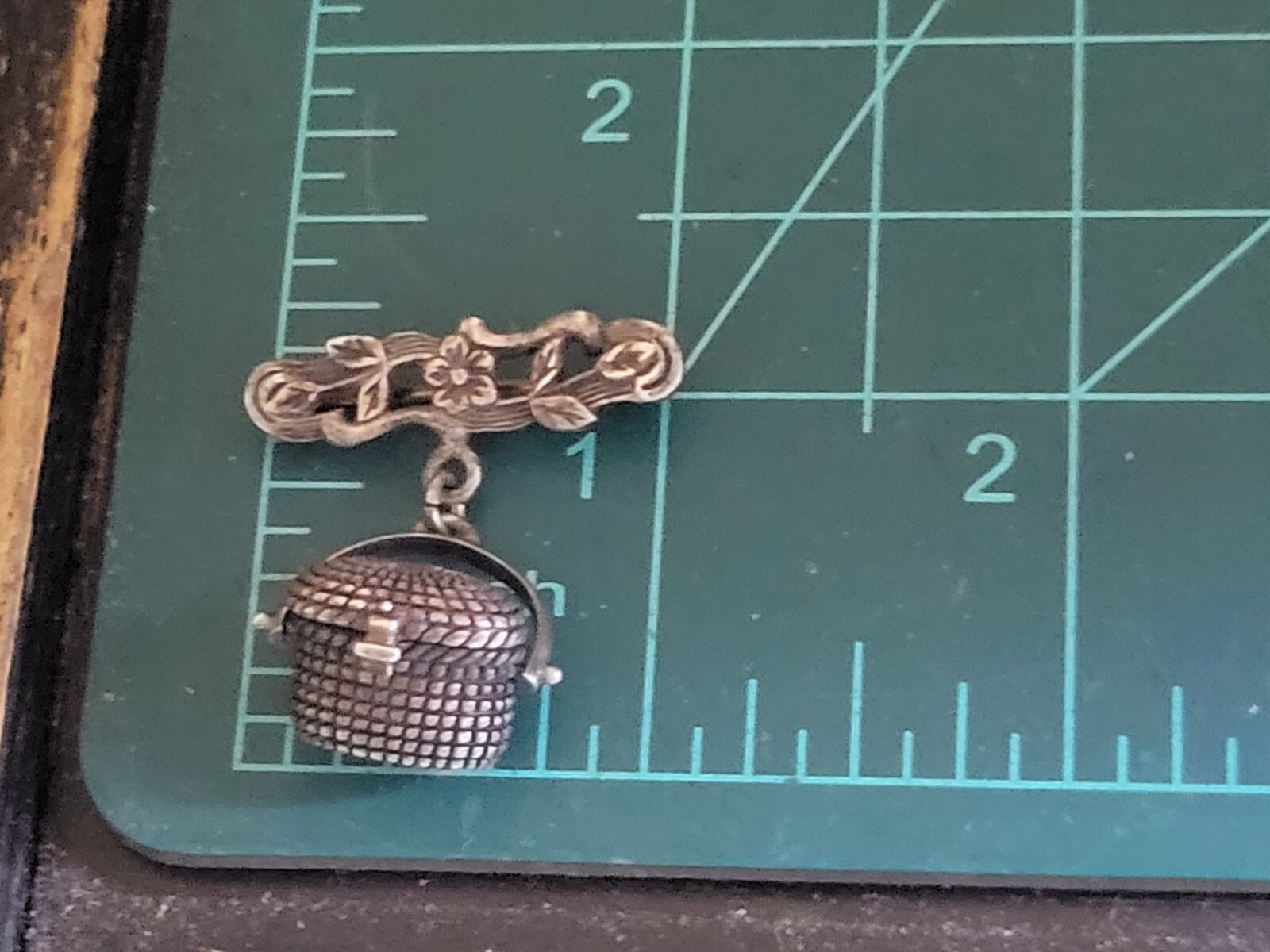 Brown County Basket Sterling Silver Dangle Basket Locket Charm Brooch Pin Signed