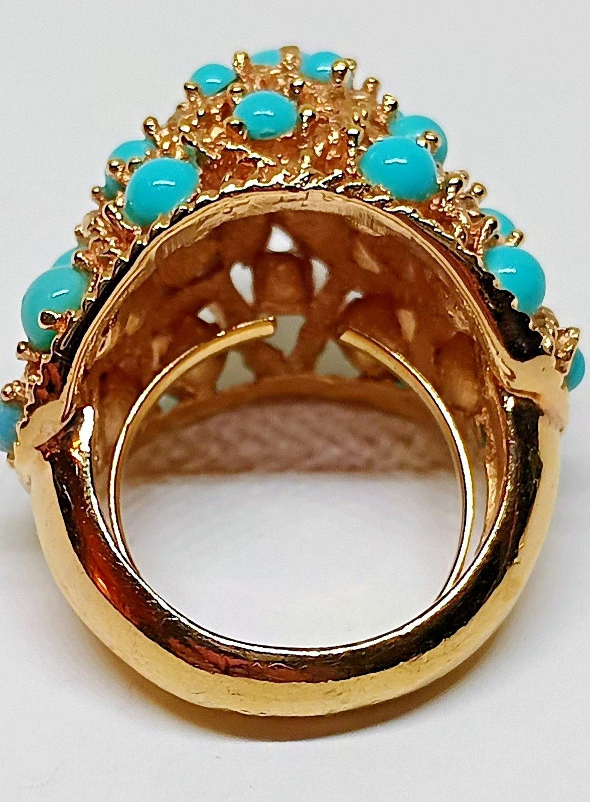 Vintage Crown Trifari Gold Tone Turquoise Dome Adjustable Statement Ring