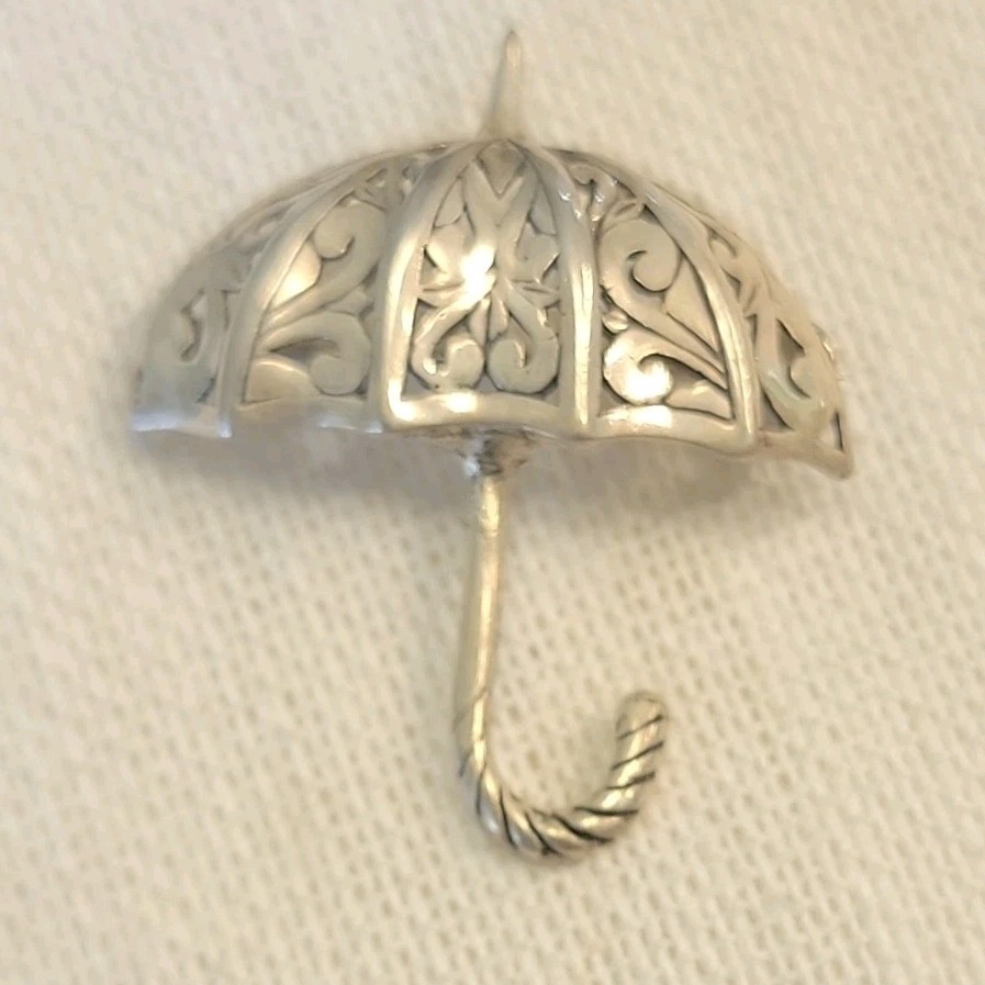 sterling silver Umbrella Brooch Pin Novelty No Stone Unisex Adults