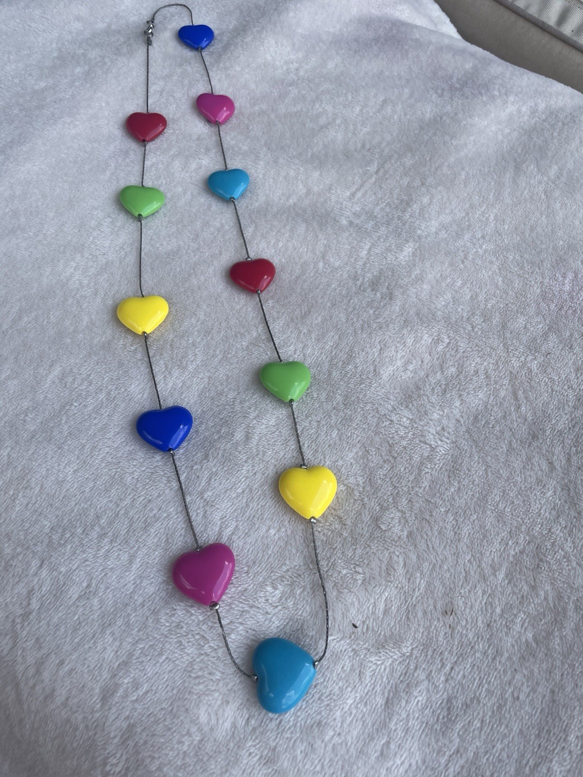 Boho Multi-Color Charm Necklace Resin Hearts Silver Tone 17 Inch