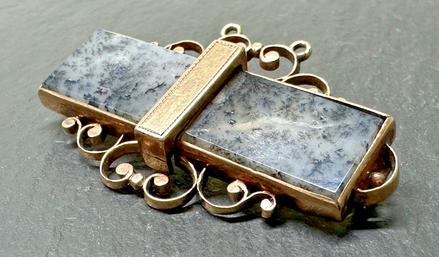RARE ANTIQUE 14K SCOTTISH DENDRITIC (MOSS) AGATE BROOCH M940