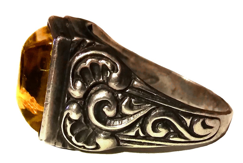 Antique Vintage Amber Silver Ring Carved Baroque Real Natural Baltic Europ Large