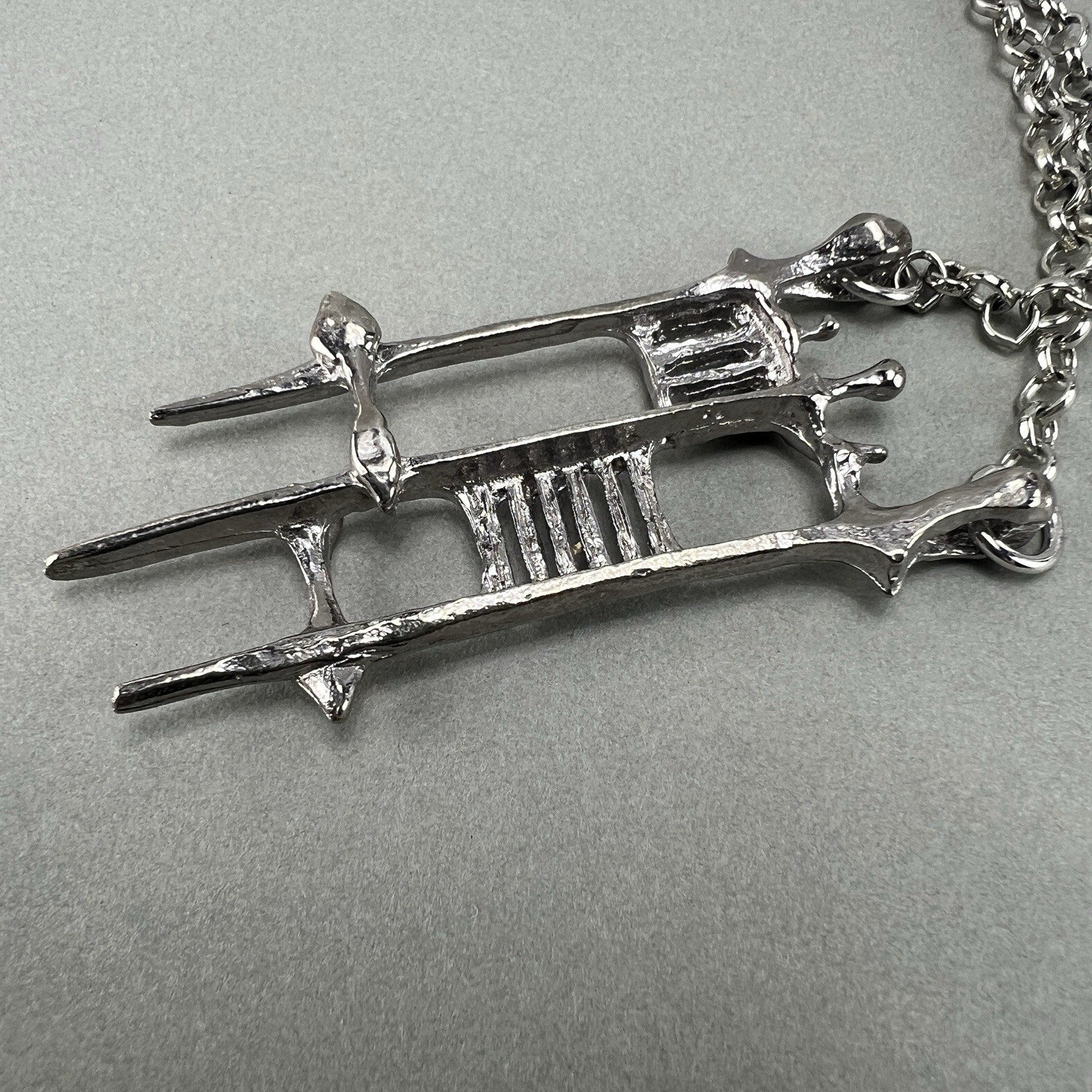 Vintage Silver Tone Abstract Design Necklace Geometric Modernist Style q3z