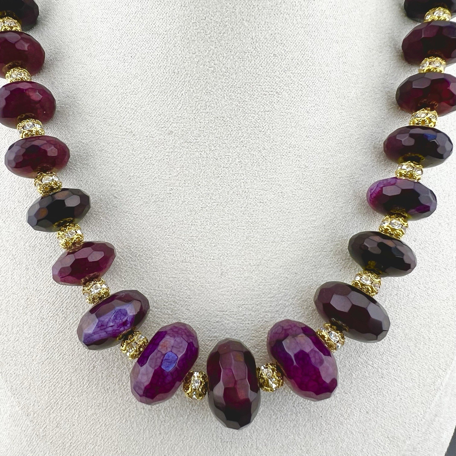 Amrita Singh Necklace Chunky Faceted Amethyst Beaded Gold Tone Signed 19”