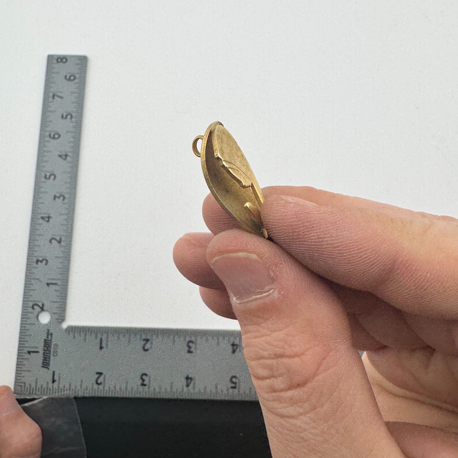 Vintage Gold Tone Abstract Modernist Pendant Charm Leaf Cutout Small Mother Mary