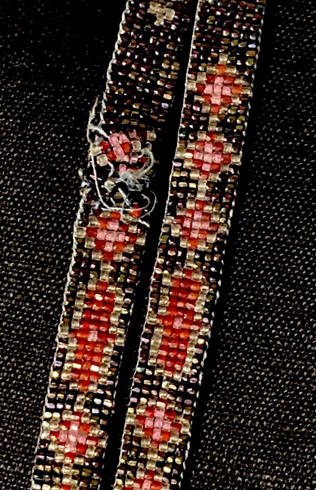 1920s Flapper Deco Sautoir Necklace, Very Good Antique Condition, Ecru/Blue/Pink