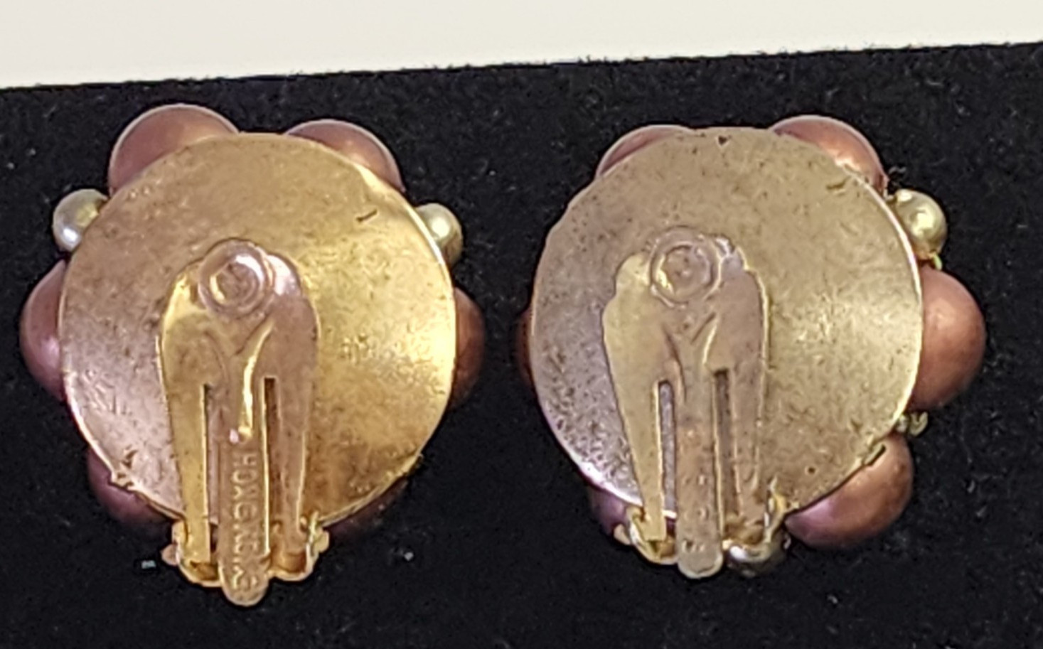 1″ Vintage Bronze Gold Cluster Bead Huggie Clip On Earrings – Jewelry Hong Kong