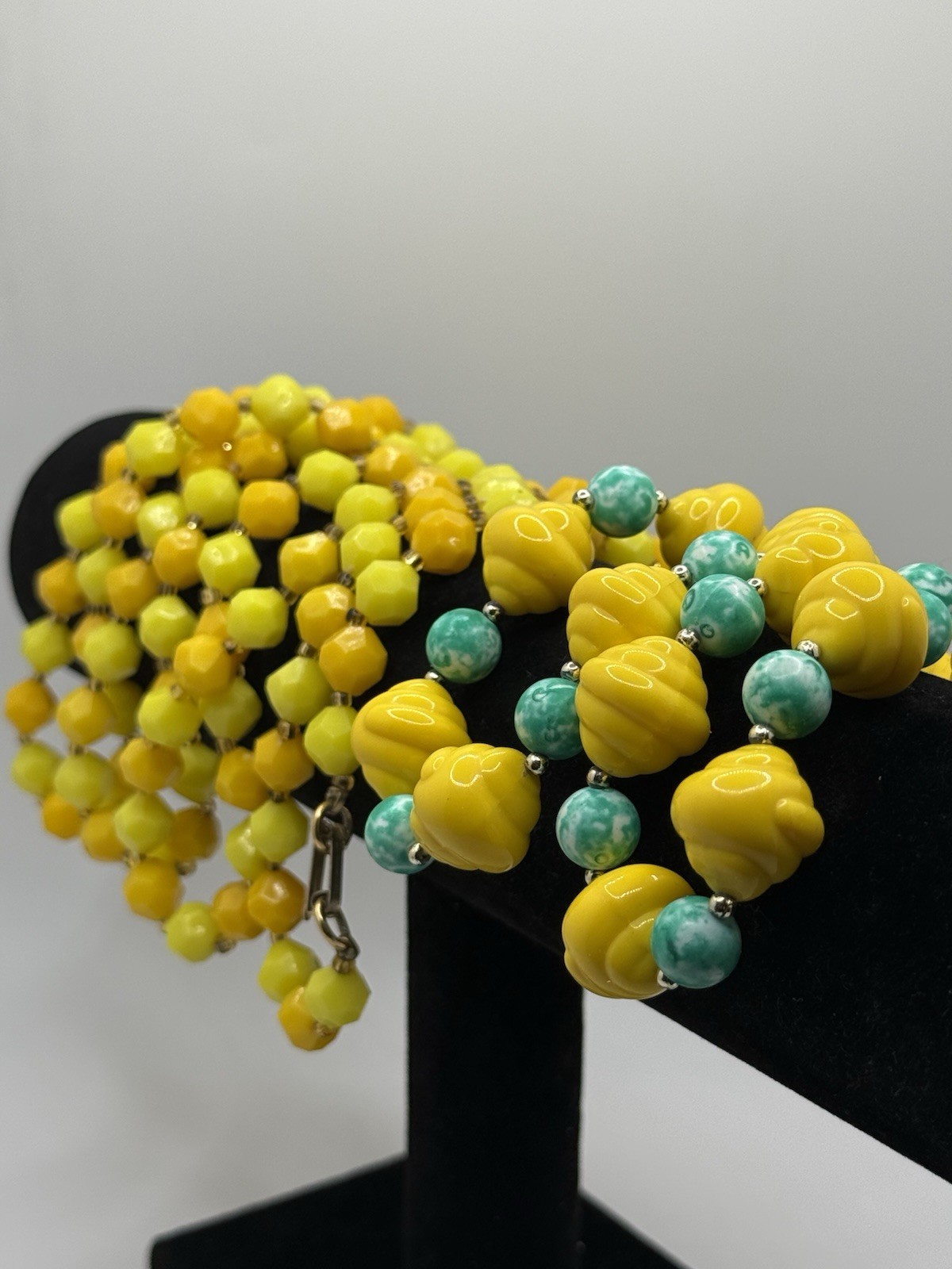Vintage Yellow Green Acrylic Necklaces Lot of 2 Resin Long and Short Hong Kong