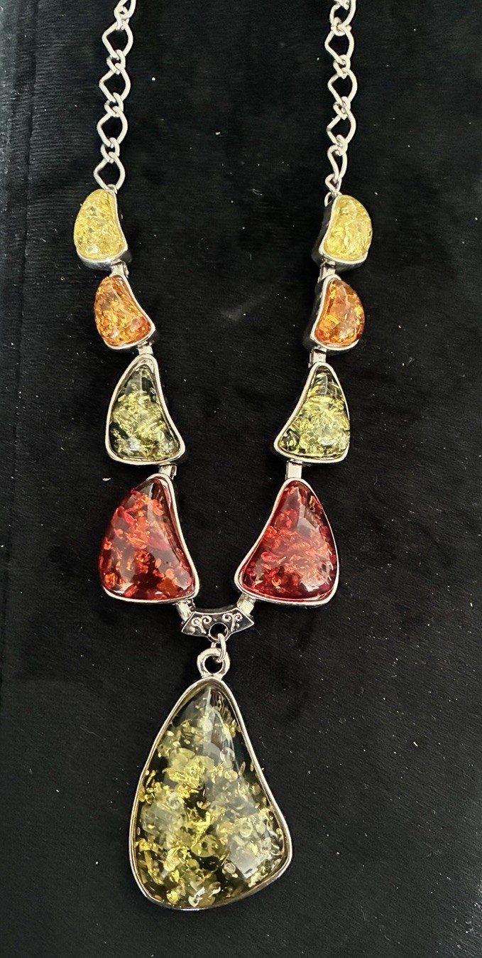Vintage Necklace & Earrings FAUX Amber Multiple Colors With inclusions