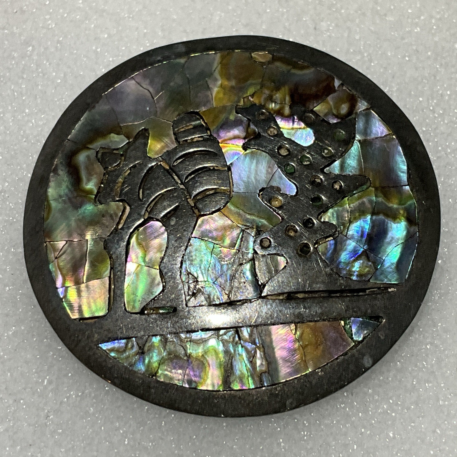 Vintage ASM large round 1 5/8″ Sterling Silver & Abalone Pendant pin brooch