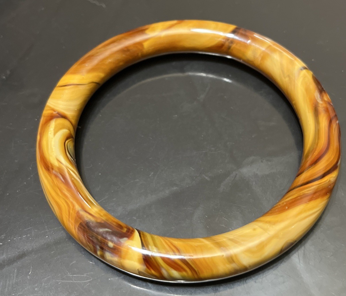 Vintage Chocolate Milk Glass Bangle Bracelet Marbled Caramel Brown 20cm or 7.8”