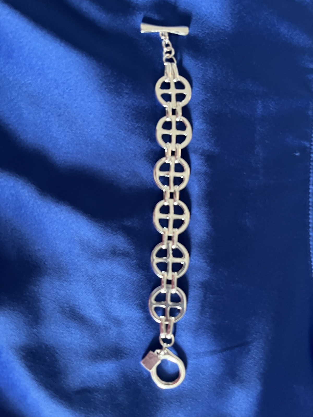 Rare RLM White Bronze Clover Cross Toggle Silver Tone Bracelet Robert Lee Morris